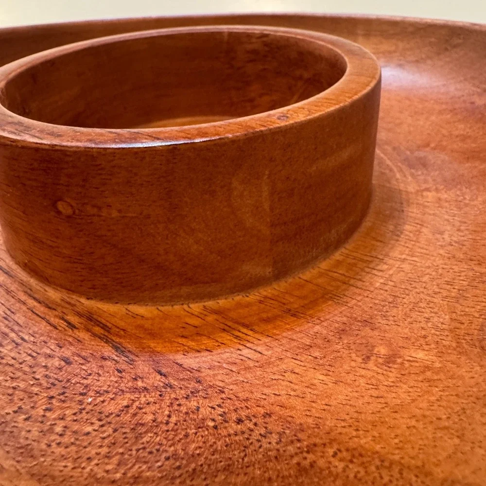 Vintage‎ Solid Mahogany Wood Chip and Dip Bowl Tray Serve Dish Thailand